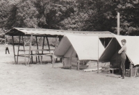 Summer camp of the 233rd scout band in Šluknov. The leaders's tent and the infirmary tent. 1969
