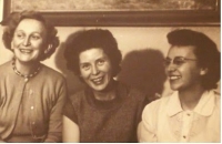 Květa Běhalová is on the right, together with the wives of the Běhal brothers. Circa 1958 - 1960 