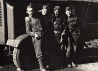 Jiří Pešek (dthe second one from the right) during the military services at the AEC, Stříbro (1953)