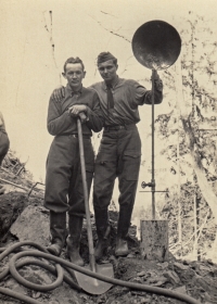 Jiří Pešek (on the right) with colleague Jáno Petroch, a son of a "kulak" evicted from Slovakia (1953)