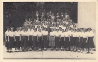 Choir of the real grammar school Pardubice, Eva Hoskovcová 2nd row 1st from the right, around the turn of the 40s and 50s