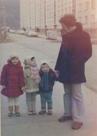 Karel Witz with his children at a housing estate in Košice 