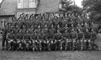 Adolf Ruš's father (third from the right in the first row) with soldiers of the Czechoslovak Brigade in the United Kingdom / 1944 to 1945 / United Kingdom 


