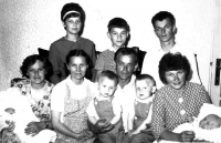 Adolf Ruš (second row on the right) with his wife (in front of him with a child), his parents (in the front row in the middle), his siblings and other relatives / 1963