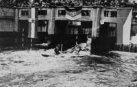 International match of water slalom in Spremberg (GDR), Dalibor Matějů is a stern paddler, 1966
