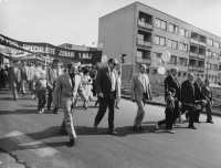 May Day parade of NPP Dukovany employees, Dalibor Matějů the first one from the left, 1986

