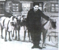 Pan Oleščuk se zapřaženými soby. Vorkuta, 1956
