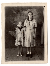 Sisters Bohdana and Lavrentiya Talanchuk at a special settlement, 1950s