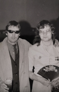 Lumír Aschenbrenner at a masquerade in Bukovec as a Socialist Youth girl