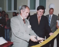 Václav Kožušník cuts the ribbon after a reconstruction, 2006, with Martin Novotný, the mayor of Olomouc