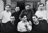 Friends escort Igor Oleshchuk (in the front row in the center) from Vorkuta to Ukraine in July 1956