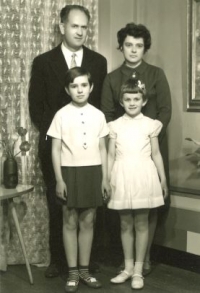 Iva Ondráčková with her husband František and both daughters Andrea and Noela (the younger Noela had her first Holy Communion), Zlín, May 1971 
