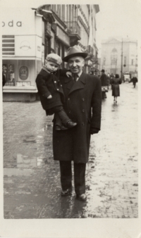 With his father, Prague, 1952