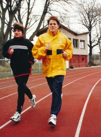 Two world champions together - Jarmila Kratochvílová training with Ludmila Formanová