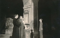 Václav as a pupil in Bohosudov, circa 1949/50. The man in the centre of the group is Bishop Trochta.