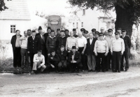 Fire Brigade in Tušť (Rudolf Kropík 5th from the right, circa 1990)