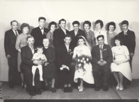 Wedding of Antonín Lamplot and Libuše Kubíková, from left: next to the groom Antonín Lamplot Sr. and his wife Otýlie Lamplotová, née Trnková; from right: Rudolf Kubík and Libuše Kubíková, née Šejnohová, April 21, 1964