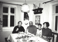 Vaclav Havel with Antonin Manena, Vlasta Manenova and Vaclav Manena, Hradecek, late 1980s