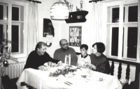 Vaclav Havel with Antonin Manena, Vlasta Manena and Vaclav Manena, Hradecek, late 1980s