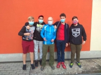 Zdeněk Hübner with pupils of the Stories of Our Neighbours project