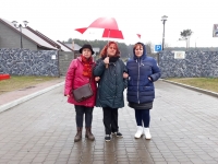 Tatyana Severinets with her frineds at the БХД exhibition grounds, 2020 