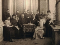 Anna Štursová, the grandmother of the witness, (the second one from the right in glasses), a member of the Russian club led by Leoš Janáček, Brno around 1914 