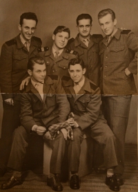 Josef Zíka (standing second from the right) with a Auxiliary Technical Battalions officer and the members of Auxiliary Technical Battalions
