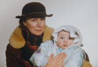 With her five-month old grandson, 1999
