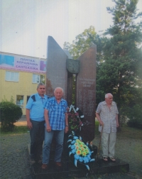 The Loukota brothers in front of the monument to fallen Czechoslovak soldiers in Rivne, Volhynia, 2018