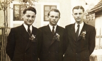 Jindřich (on the left) and his brothers František and Jan in 1949 
