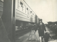 Railway station in Čierná pri Čope, going to Lithuania with his schoolmates, 1974 
