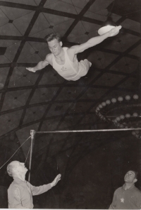 Horizontal bar exercise, 1950s