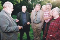 Meeting with classmates from high school 40 years after graduation, Miloš is centered in the turtleneck, Mukařov 2008