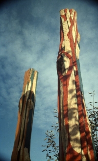 Jiřího práce na výstavě Barevná socha, Galerie H, Kostelec nad Černými lesy, polovina 80. let 