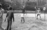 SVS team during a match at the football tournament of independent civic initiatives, Prague, Dětský ostrov, summer 1989 
