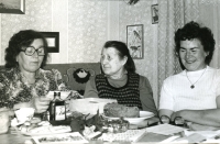 Celebration of mother's birthday (90 years old), Klára Křehlíková on the right, sister Marta on the left of her mother, Prague, 1987