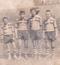 Antonín Panenka (far left) with his teammates from the team of older pupils, some were even two heads taller 

