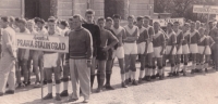 In the team of older pupils of TJ Spartak ČKD Stalingrad, as the Bohemians were called in the early 1960s, at the start of the national tournament; Antonín Panenka is standing at the back, but he was clearly the smallest and lightest among his teammates 
