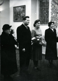Wedding ceremony, Aleš Křehlík and Klára with their mothers, Vinohrady Town Hall, Prague, 1955