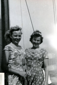 Klára (on the right) with a friend on a trip, Lake Balaton, 1963
