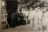 Camp canteen, lunch queue, the 1970s