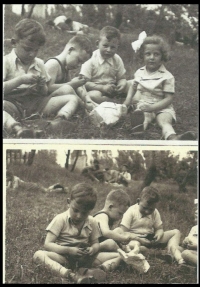 Petr (left) with his friends Pavel and Kitty are playing at the Hagibor playground, the only place where Jewish children were allowed to play. Prague, 1940