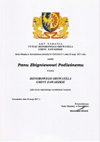 Conferment of honor citizenship of polish city Zawadzkie 