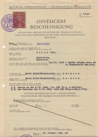 Bescheinigung über die Staatsbürgerschaft der Čechoslovakischen Republik, Otto Adler