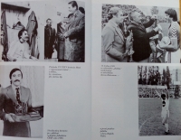 Antonín Panenka with the then chairman of ČSTV Antonín Himl (top left), with a trophy for the best footballer in Czechoslovakia in 1980 and saying goodbye the Bohemians jersey during the match before the transfer to Rapid Vienna in 1981; from the book Solo for Panenka
