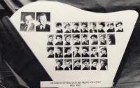 A graduation photo board of the Pedagogical School in Znojmo from 1955-1957
