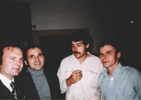From left: Jan Litomiský, František Lízna, unknown dissident and Jan Hrabina, Prague, late 1980s