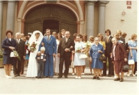 Wedding photo after the necessary civil ceremony in front of the chateau in Liben and before the wedding in the church of St. Jiří in Hloubětín, only a close family and aunts and uncles with families were invited, about 100 people