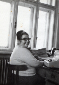 Albína Teplá at work in the accounting office in Slovlik
