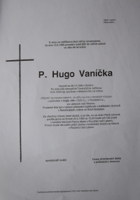 Funeral card of Hugo Vaníček, 13 April 1995
